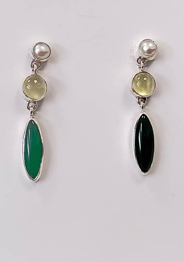 Pearl Prehnite and Green Aventurine Stud Earrings